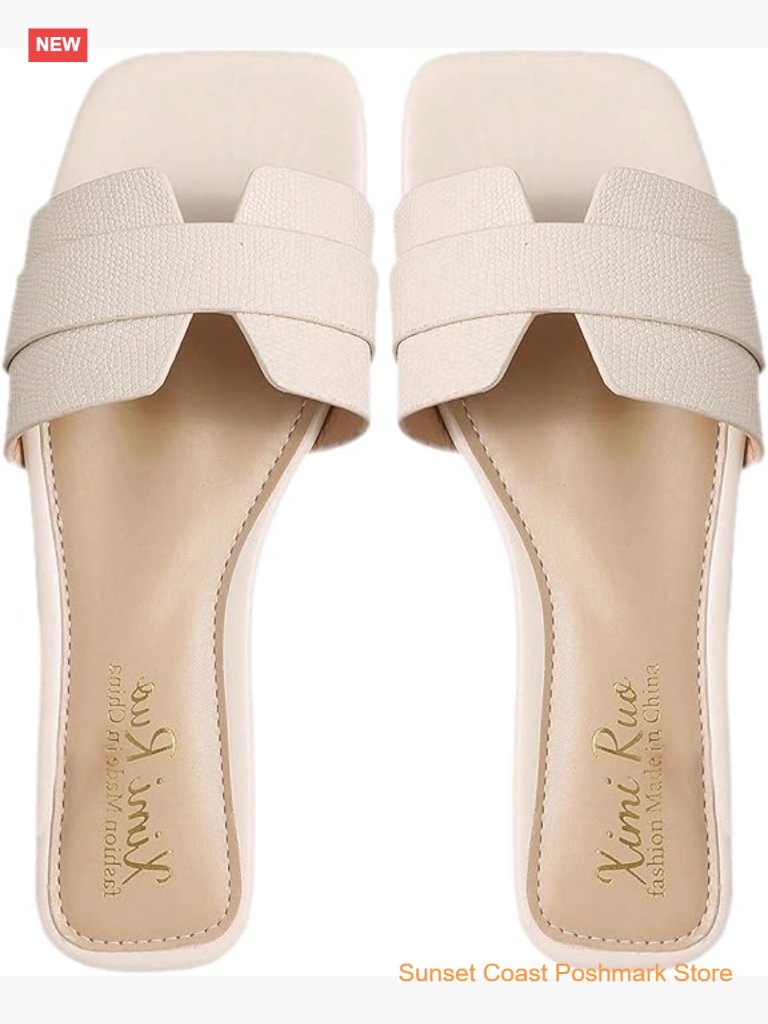Square Toe Flat Sandals Dressy H Band Slide Sandals Summer Beach Vacation